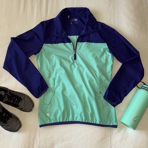 ADIDAS turquoise & blue half-zip wind-breaker Sml